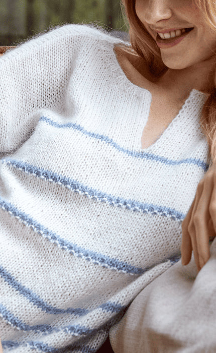 Pullover Glatt Rechts mit Perlmuster und Streifen - ECOPUNO & SILKHAIR - Strickpaket