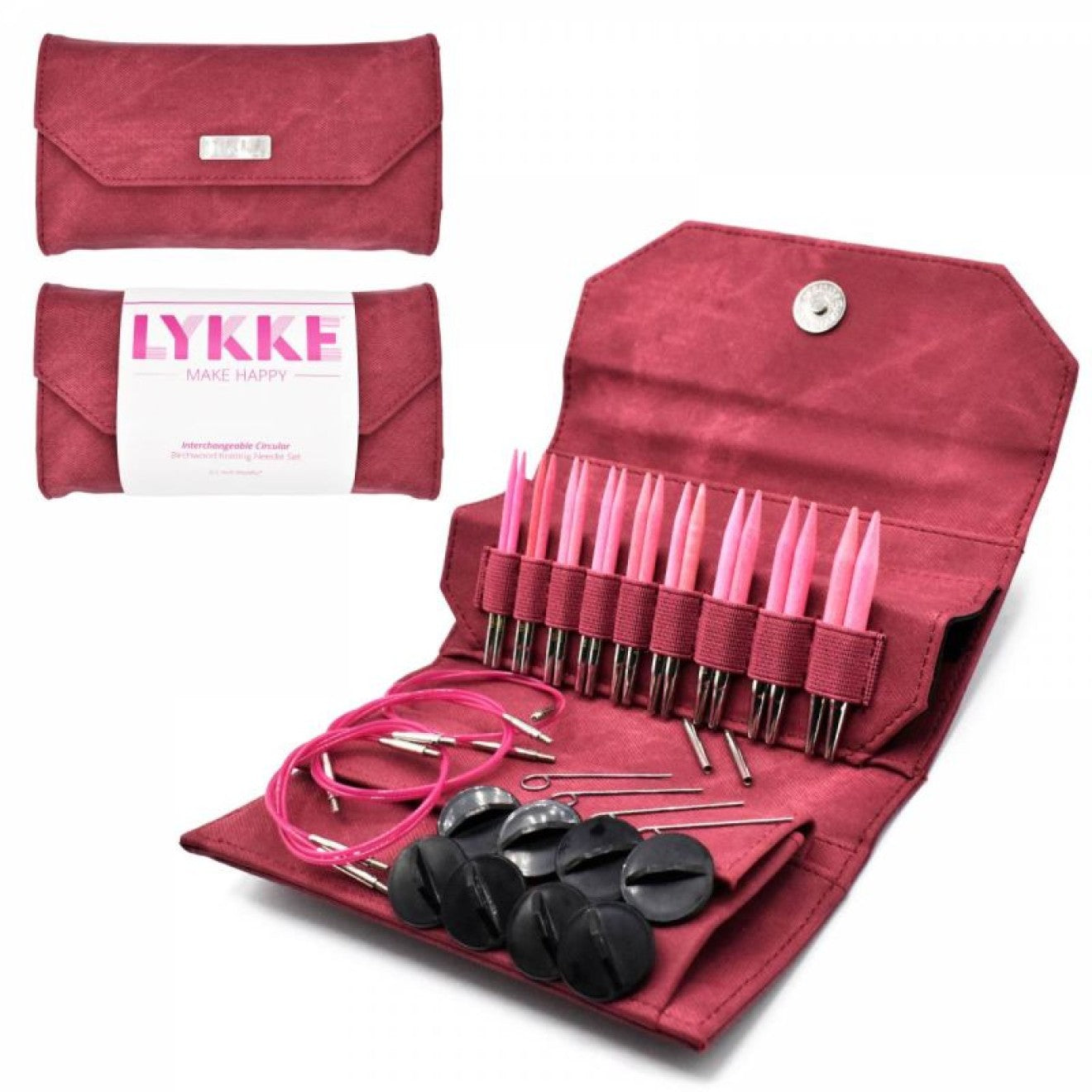 LYKKE - Needle set with interchangeable needle tips, Blush Crimson, 9 cm, 3.25 mm-6.50 mm - pink