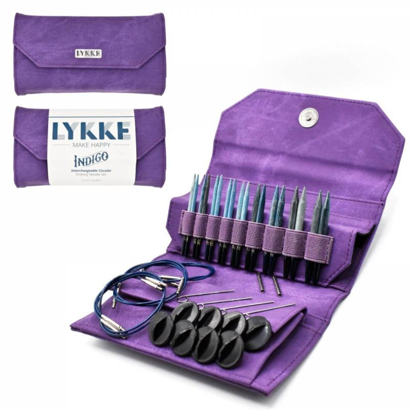 LYKKE - Needle set with interchangeable needle tips, Violet Denim, 9 cm, 3.25 mm-6.50 mm - indigo