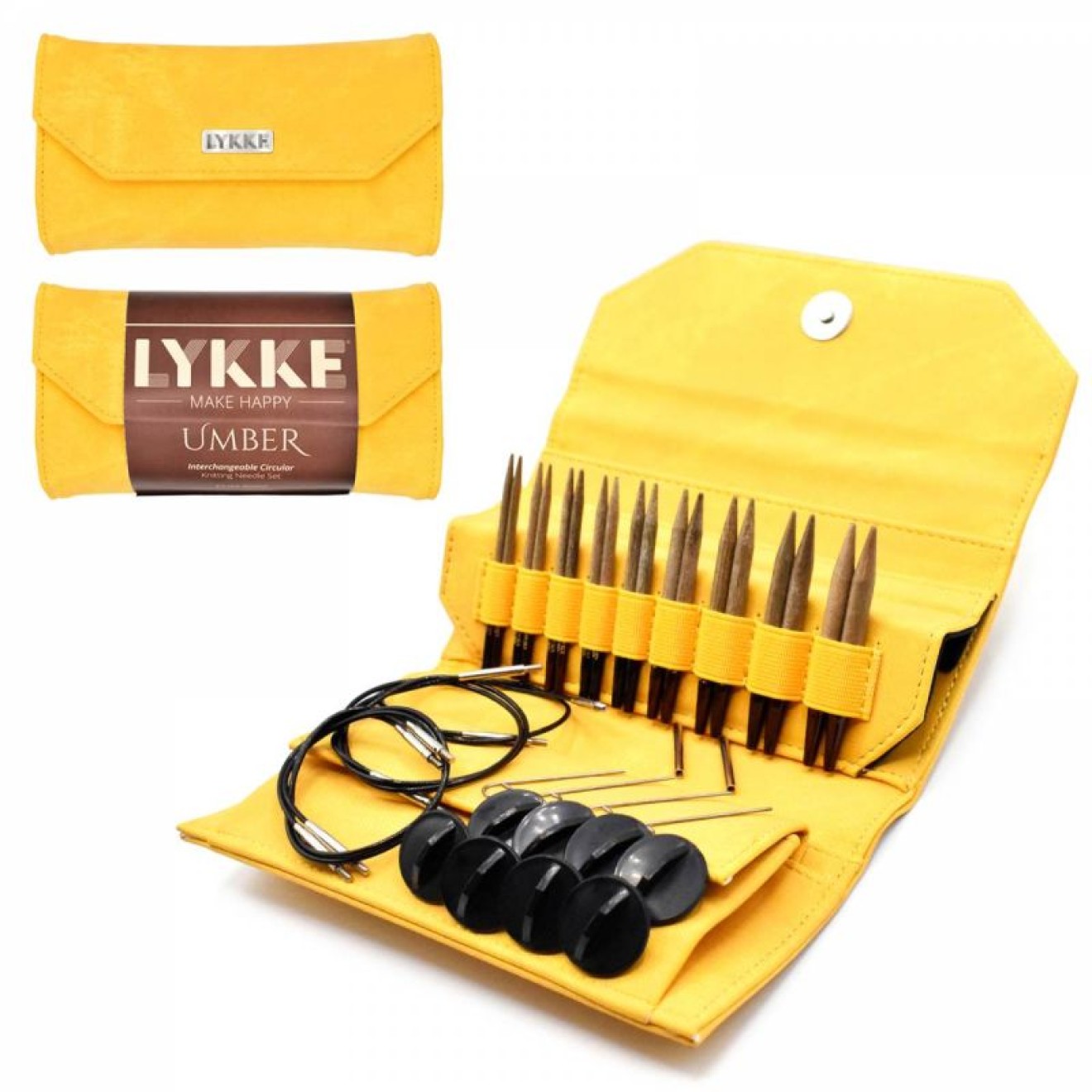 LYKKE - Needle set with interchangeable needle tips, Dandelion Denim, 9 cm, 3.25 mm-6.50 mm - Umber