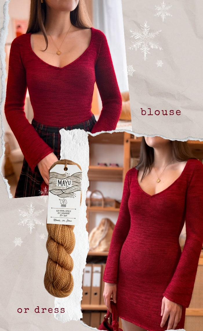 December Blouse / Dress - ROYAL ALPACA with CASHMERE & SILK - Knitting Kit