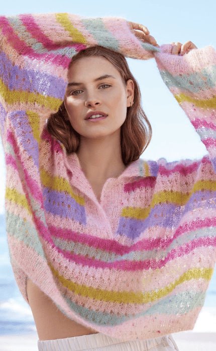 Gestreifter Pullover mit Lochmuster - NATURAL SUPERKID TWEED - Strickpaket von LANA GROSSA jetzt online kaufen bei OONIQUE
