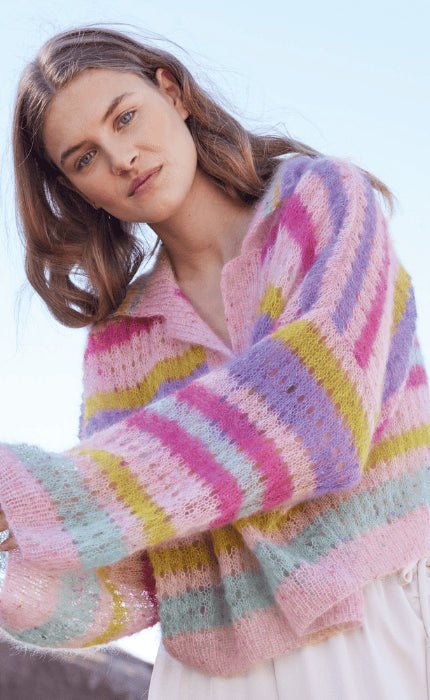 Gestreifter Pullover mit Lochmuster - NATURAL SUPERKID TWEED - Strickpaket von LANA GROSSA jetzt online kaufen bei OONIQUE