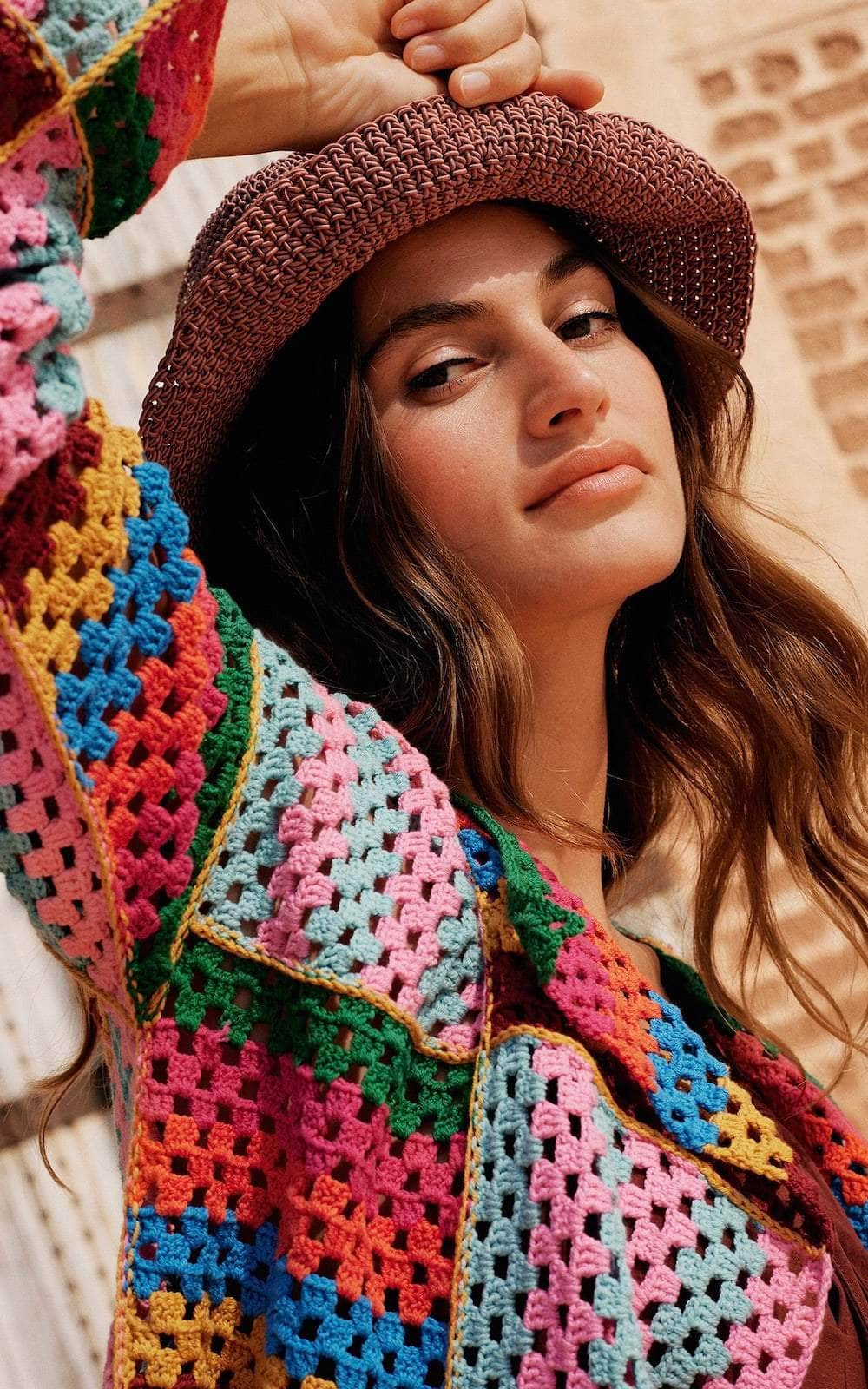 Cardigan aus bunten quadratischen Motiven - ELASTICO - Häkelset von LANA GROSSA jetzt online kaufen bei OONIQUE