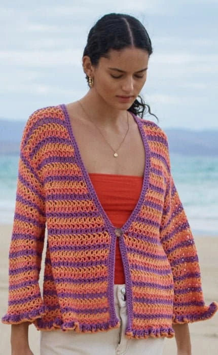 Streifencardigan im Stäbchenlochmuster - ALTA MODA COTOLANA - Häkelset von LANA GROSSA jetzt online kaufen bei OONIQUE