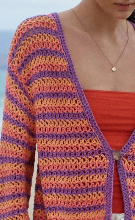 Streifencardigan im Stäbchenlochmuster - ALTA MODA COTOLANA - Häkelset von LANA GROSSA jetzt online kaufen bei OONIQUE
