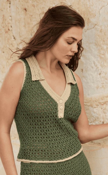 Top mit gehäkeltem Polokragen - PROMESSA - Strickpaket von LANA GROSSA jetzt online kaufen bei OONIQUE