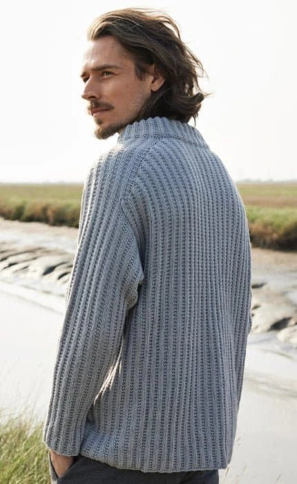 Top Down Herrenpullover mit Stehkragen - COOL WOOL BIG - Strickset von LANA GROSSA jetzt online kaufen bei OONIQUE