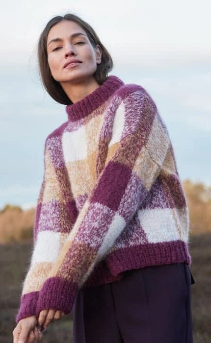 Karo Pullover mit Stehkragen - SETASURI BIG - Strickset von LANA GROSSA jetzt online kaufen bei OONIQUE