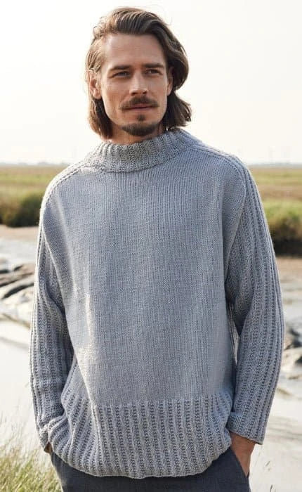 Top Down Herrenpullover mit Stehkragen - COOL WOOL BIG - Strickset von LANA GROSSA jetzt online kaufen bei OONIQUE