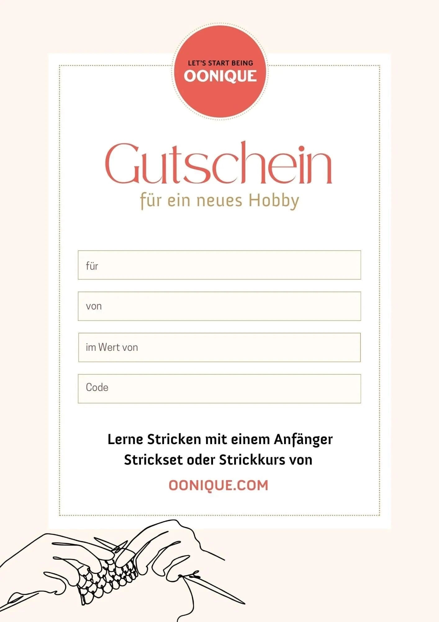 Geschenkgutschein - ein neues Hobby verschenken von OONIQUE jetzt online kaufen bei OONIQUE