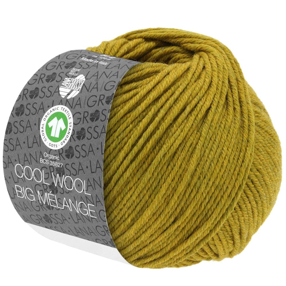 LANA GROSSA Garn 208 - Dunkeloliv/Olivgelb meliert COOL WOOL BIG MÉLANGE GOTS