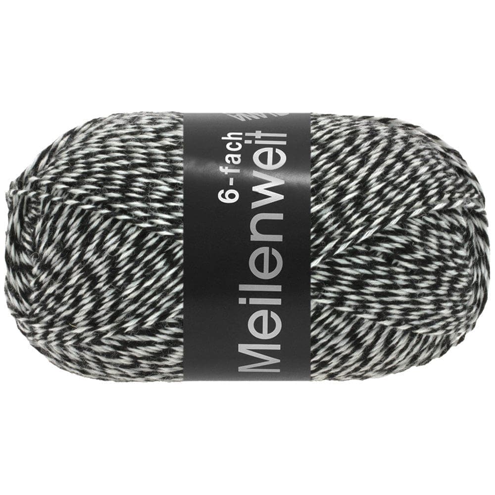 LANA GROSSA Garn 8505 - Weiß/Schwarz MEILENWEIT 6-F 150 mouliné
