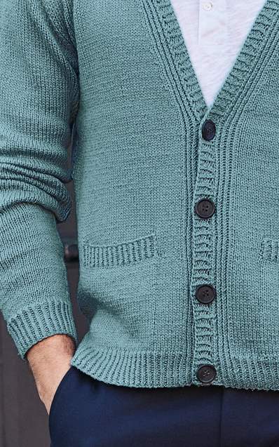 Herren Jacke mit V-Ausschnitt und eingestrickten Taschen - Strickset von LANA GROSSA jetzt online kaufen bei OONIQUE