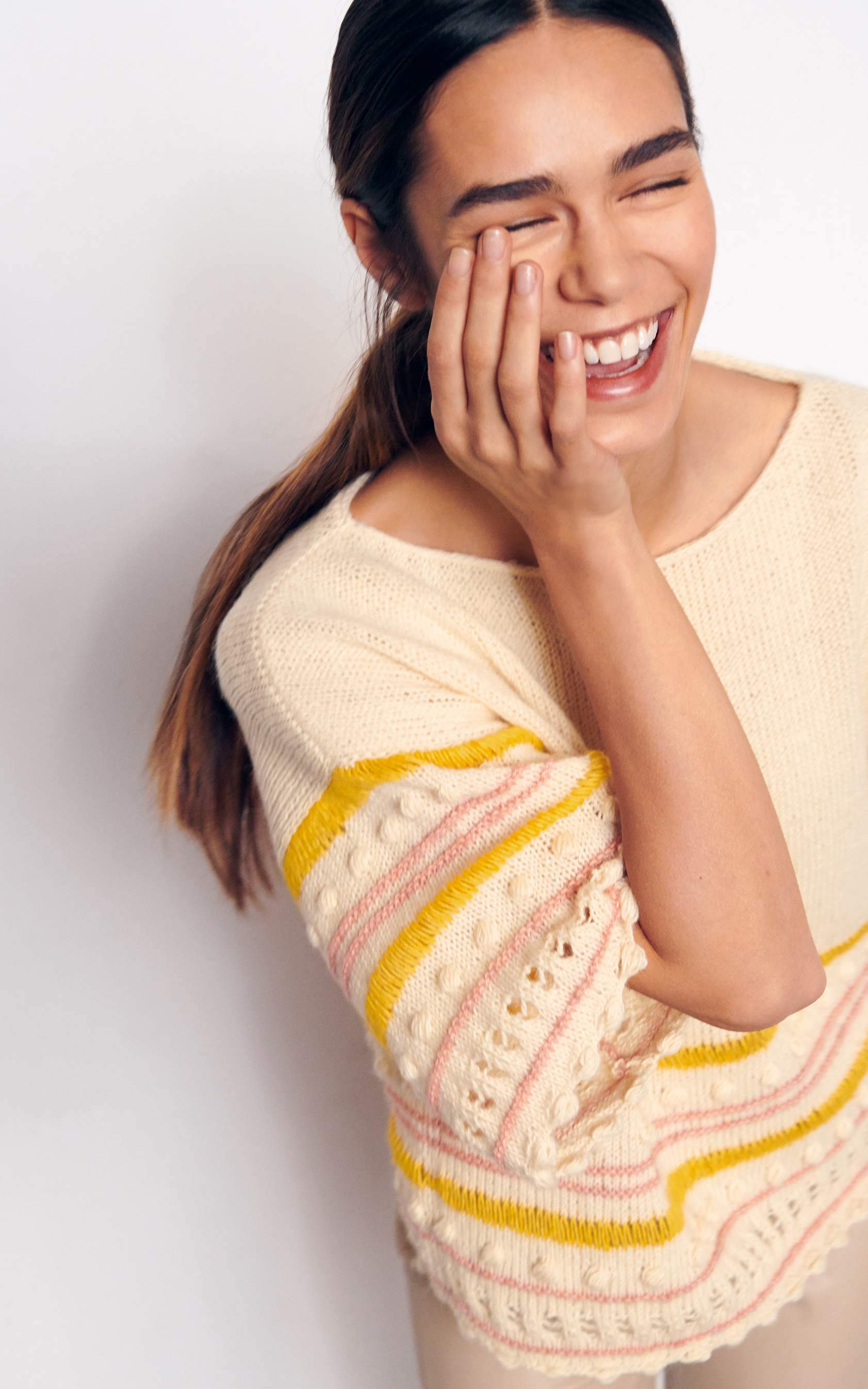 LANA GROSSA Strickset Kurzärmeliger Pulli mit Mustermix und Noppenrand - Strickset