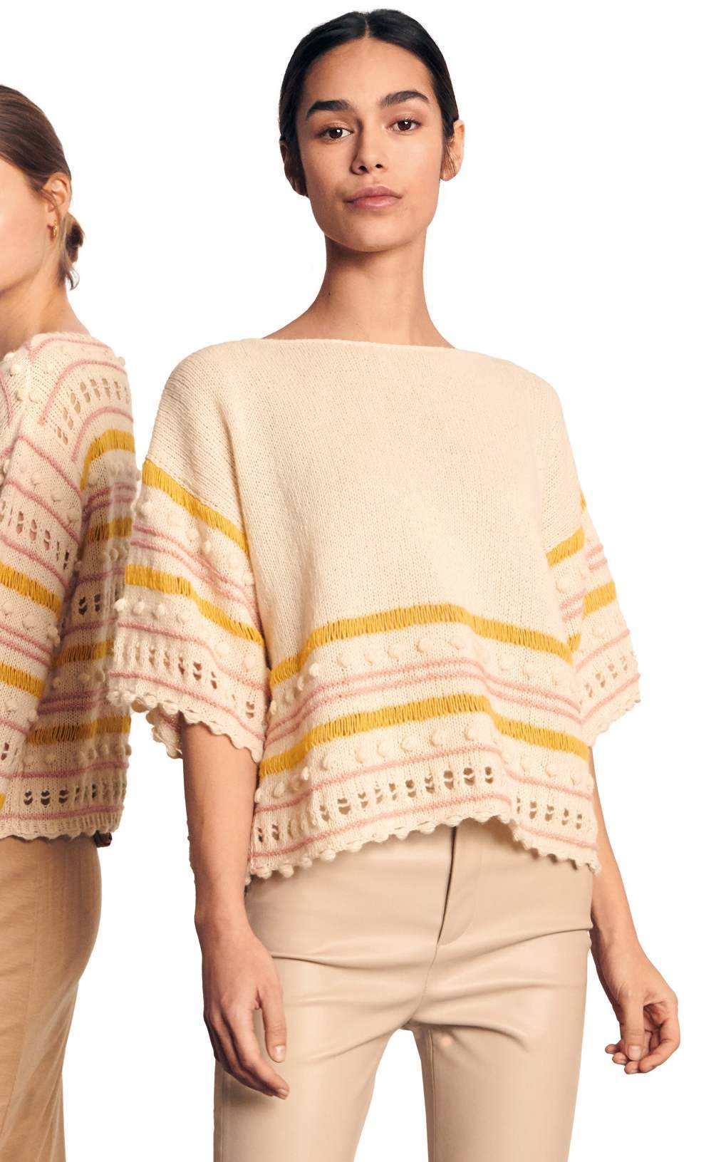 LANA GROSSA Strickset Kurzärmeliger Pulli mit Mustermix und Noppenrand - Strickset