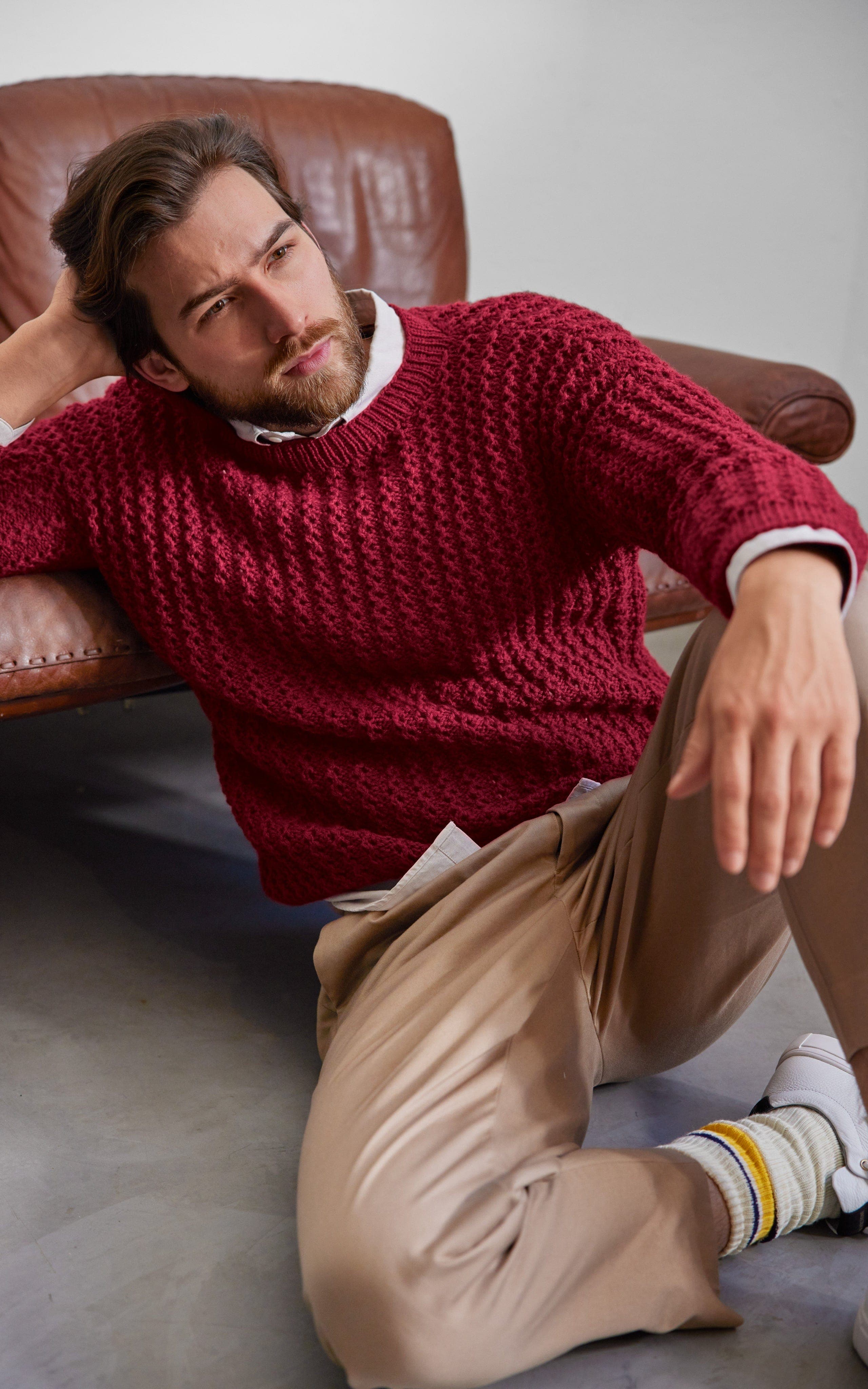 LANA GROSSA Strickset Pullover mit Lochmuster - Herren - COOL MERINO - Strickset