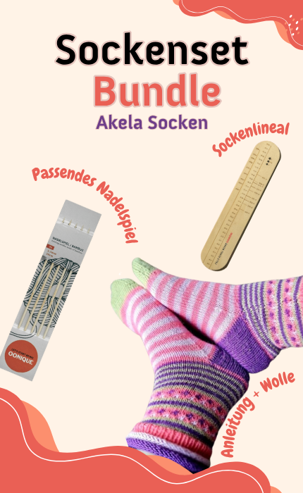 Bundle: Socken Akela - EDELWEISS ALPAKA 4-FACH + Sockenlineal + Nadelspiel
