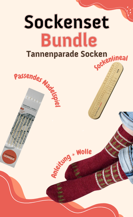 Bundle: Tannenparade Socken - EDELWEISS ALPAKA 4-FACH - Strickpaket +Nadelspiel + Sockenlineal