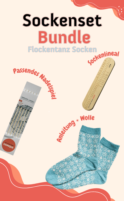 Bundle: Flockentanz Socken - EDELWEISS ALPAKA 4-FACH - Strickpaket + Nadelspiel + Sockenlineal