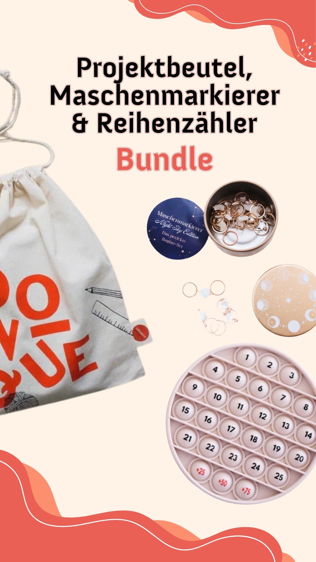 Projektbeutel, Maschenmarkierer & Reihenzähler Set