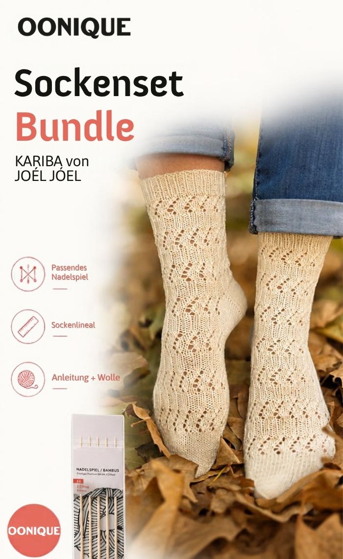 Bundle: Socken KARIBA mit Nadelspiel und Sockenlineal + Beutel
