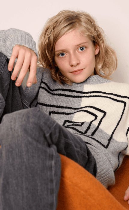 Kinder Karo - Pullover mit aufgehäkelten Linien - COOL MERINO - Strickpaket von LANA GROSSA jetzt online kaufen bei OONIQUE