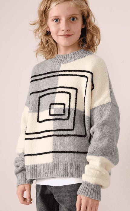 Kinder Karo - Pullover mit aufgehäkelten Linien - COOL MERINO - Strickpaket von LANA GROSSA jetzt online kaufen bei OONIQUE