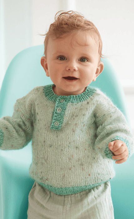 Kinderpullover mit Knöpfen - NATURAL SUPERKID TWEED & ECOPUNO - Strickpaket von LANA GROSSA jetzt online kaufen bei OONIQUE