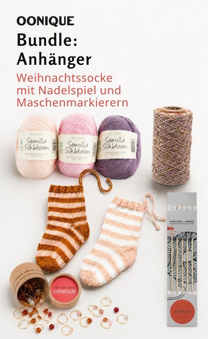 Bundle: Anhänger Weihnachtssocken Strickset mit Nadelspiel und Maschenmarkierern