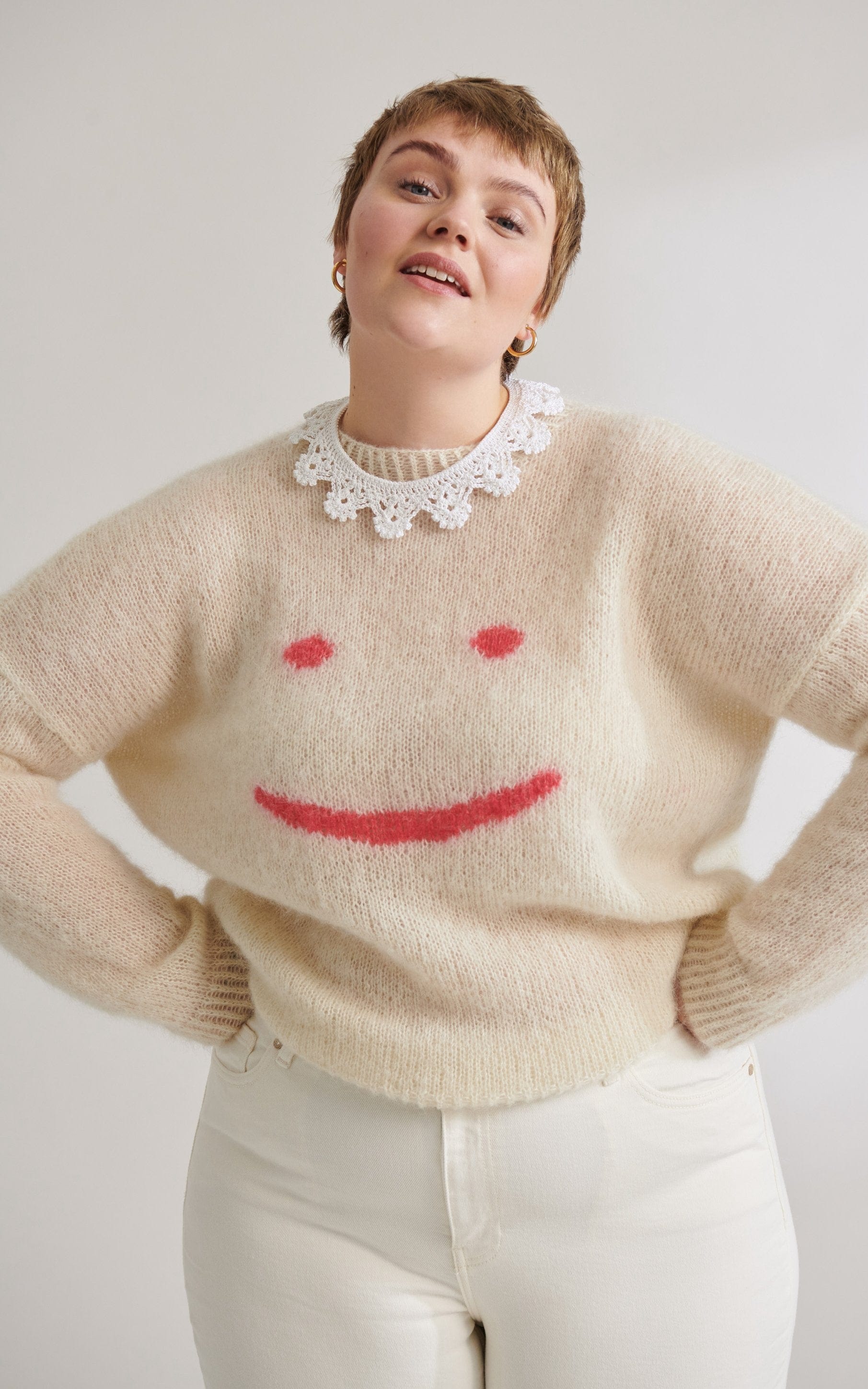 LANA GROSSA Strickset Pullover mit Smiley - Plus Size - SILKHAIR - Strickset